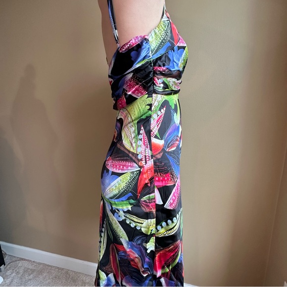 VTG Cache Womens Dress Floral Halter 100% Silk Y2K Party Bright Colorful Size 10 - Picture 4 of 16